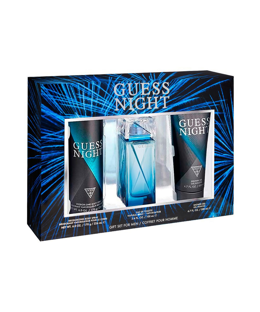 Guess Night Men 3.4oz Edt + Body Spray 6oz + Shower Gel 6.7oz 3pcs Gift Set