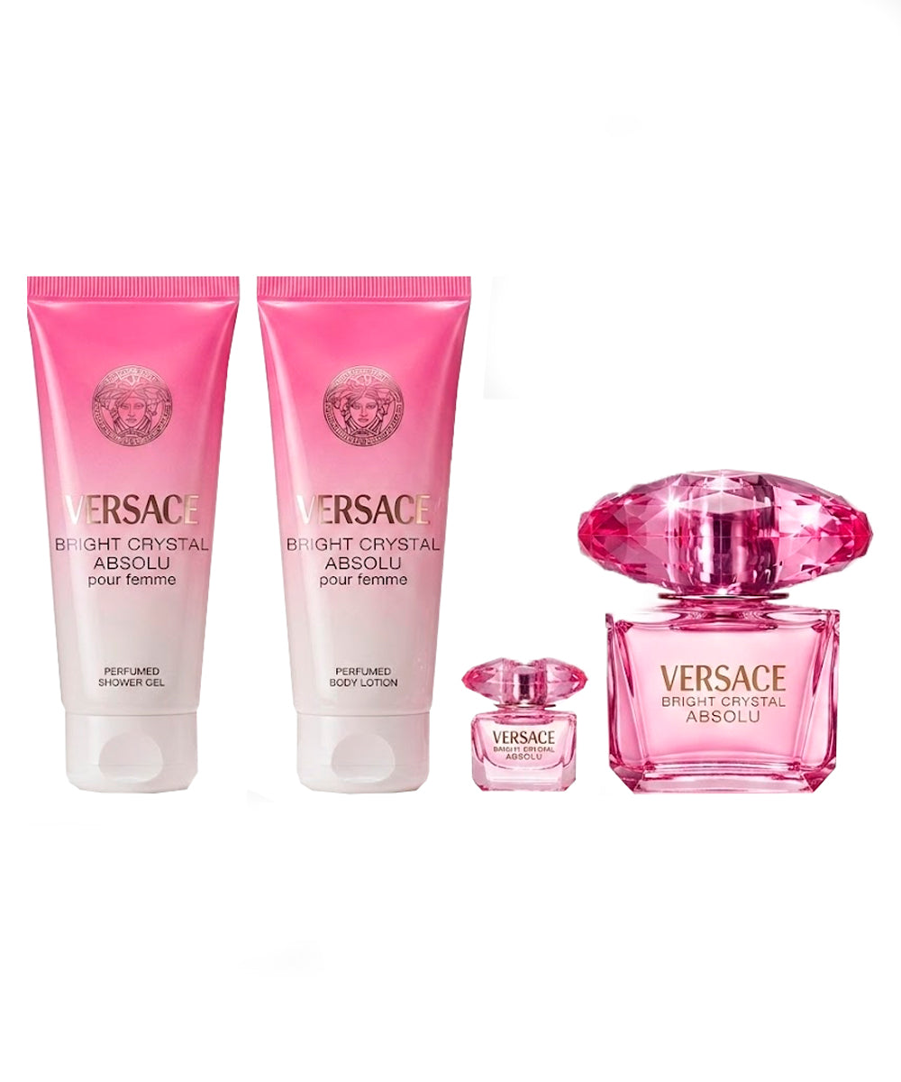 Gianni Versace Bright Crystal Absolu Eau de Perfum 3oz + Eau de Perfum 0.17oz + BodyLotion 3.4oz + Shower Gel 3.4oz Gift Set For Women