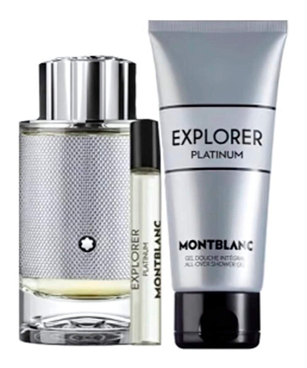 Montblanc Explorer Platinum Eau de Parfum 3.3oz + Eau de Parfum 0.25oz + Shower Gel 3.3oz Gift Set For Men