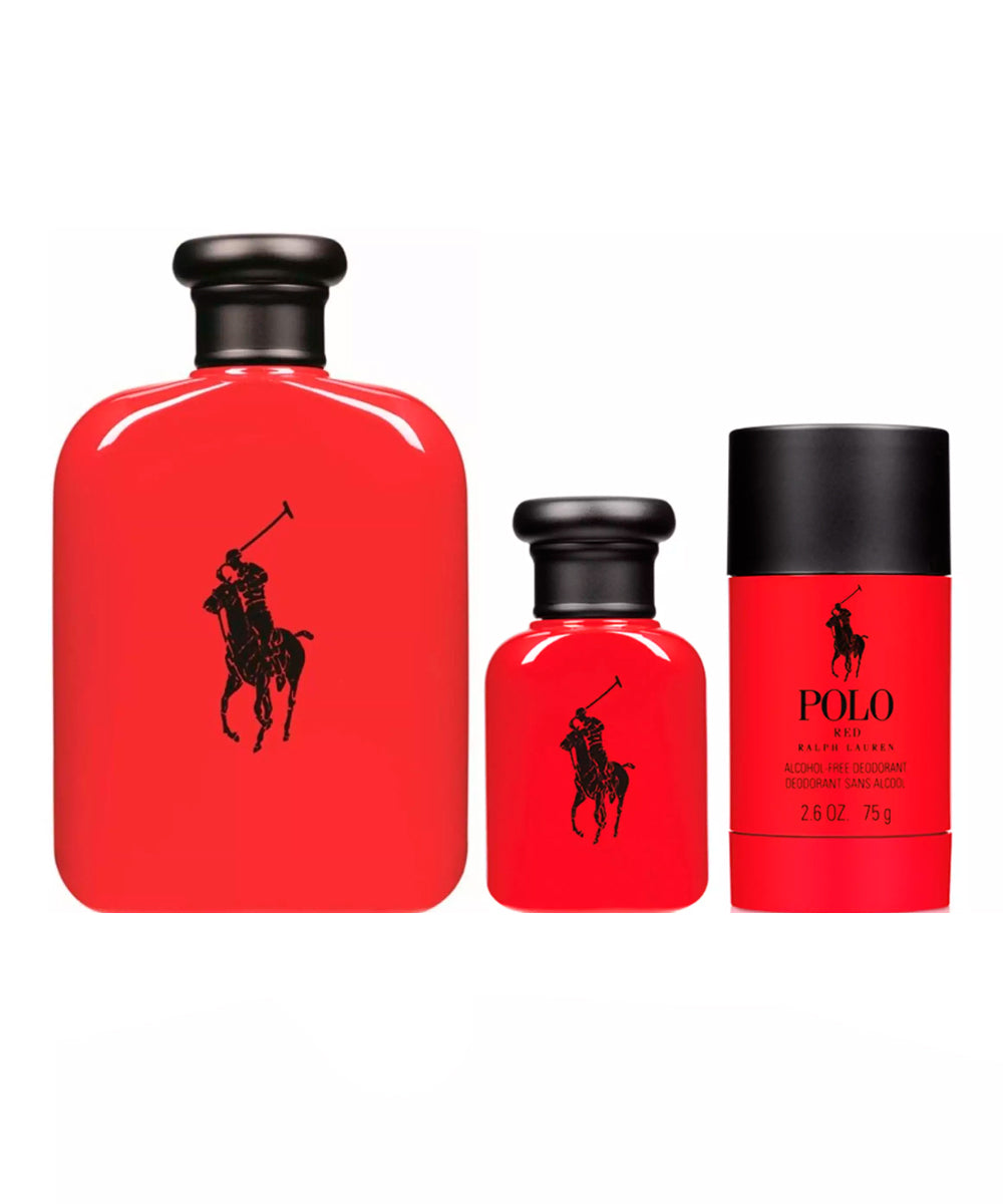 Ralph Lauren Polo Red Eau de Toilette 4.2oz + Eau de Toilette 1.4oz + Deodorant 2.5oz Gift Set For Men