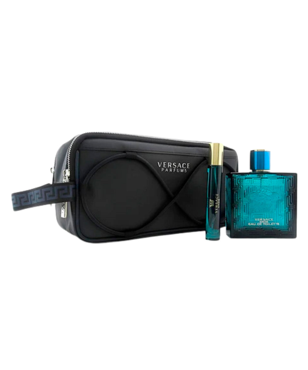 Gianni Versace Eros Eau De Toilette 3.4oz + Eau De Toilette  0.34oz + Bag Gift Set For Men