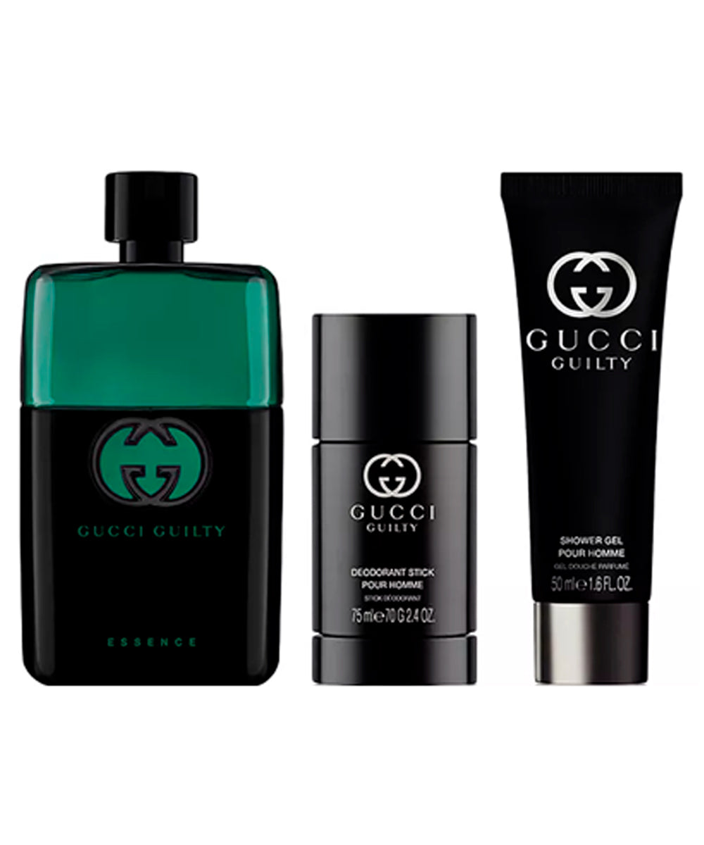 Gucci Guilty Essence Eau de Toilette 3oz + Deodorant Stick 2.4oz + Shower Gel 1.6oz Gift Set For for Men