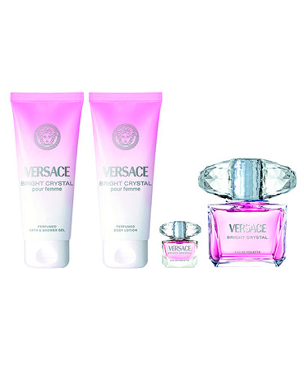 Gianni Versace Bright Crystal Eau de Toilette 3oz + Eau de Toilette 0.17oz + BodyLotion 3.4oz + Shower Gel 3.4oz Gift Set For Women