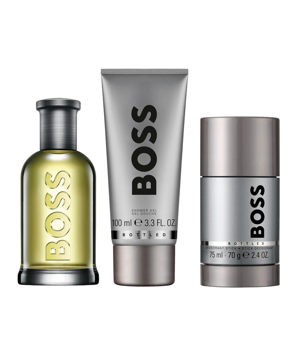Hugo Boss Bottled Eau de Toilette 3.3oz + Shower Gel 3.3oz + Deodorant Stick 2.4 Gift Set For Men