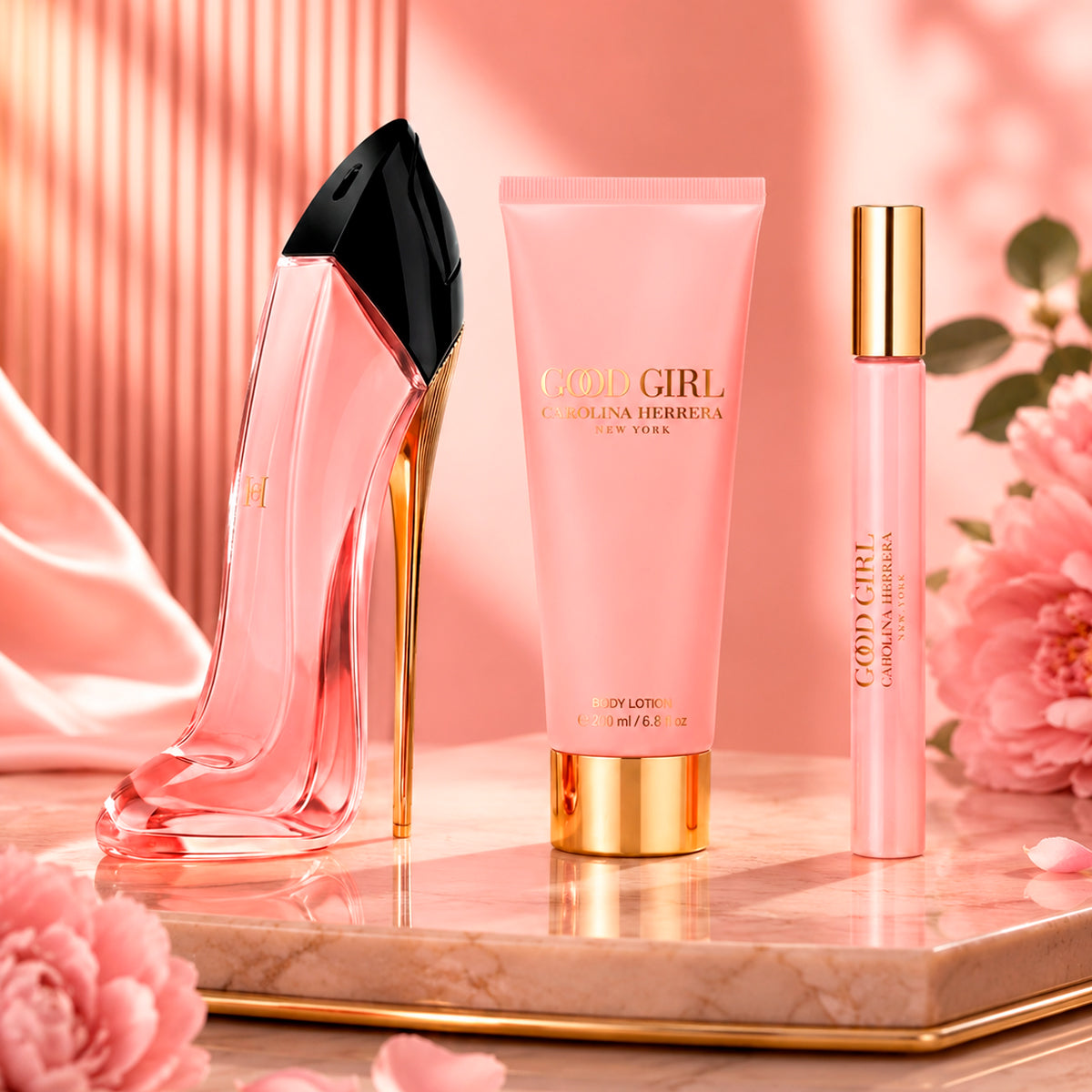 Carolina Herrera Good Girl Blush Eau de Parfum 2.7oz + Eau de Parfum 0.34oz + Body Lotion 3.4oz Gift Set For Women