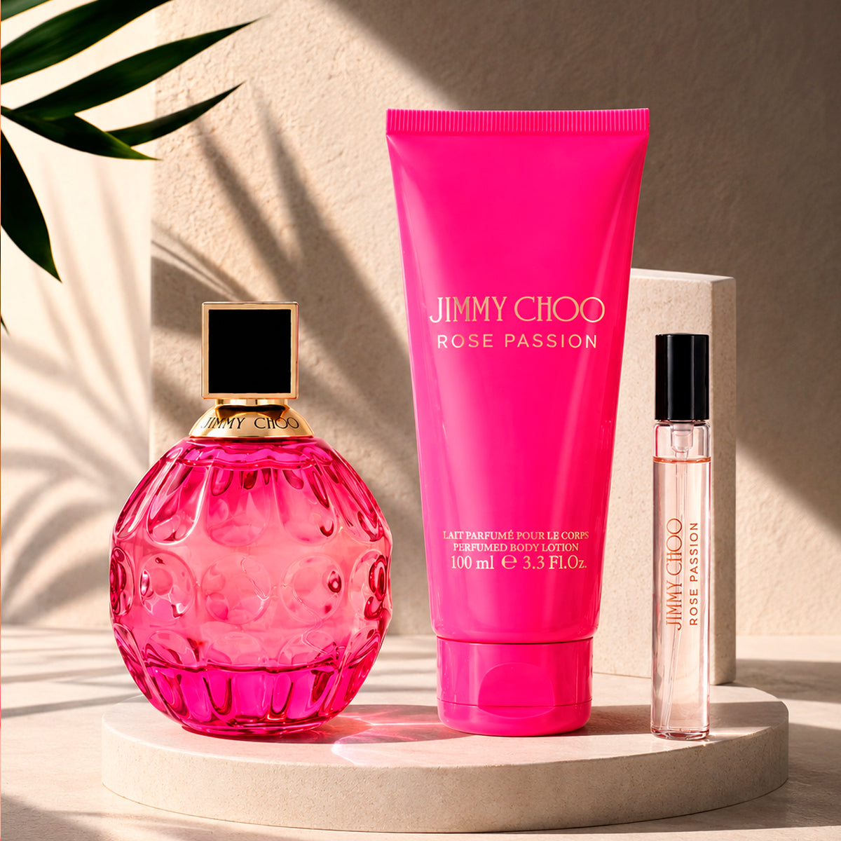Jimmy Choo Rose Passion Eau de Parfum 3.4oz + Body Lotion 3.4oz + Eau de Parfum 0.25oz Gift Set For Women