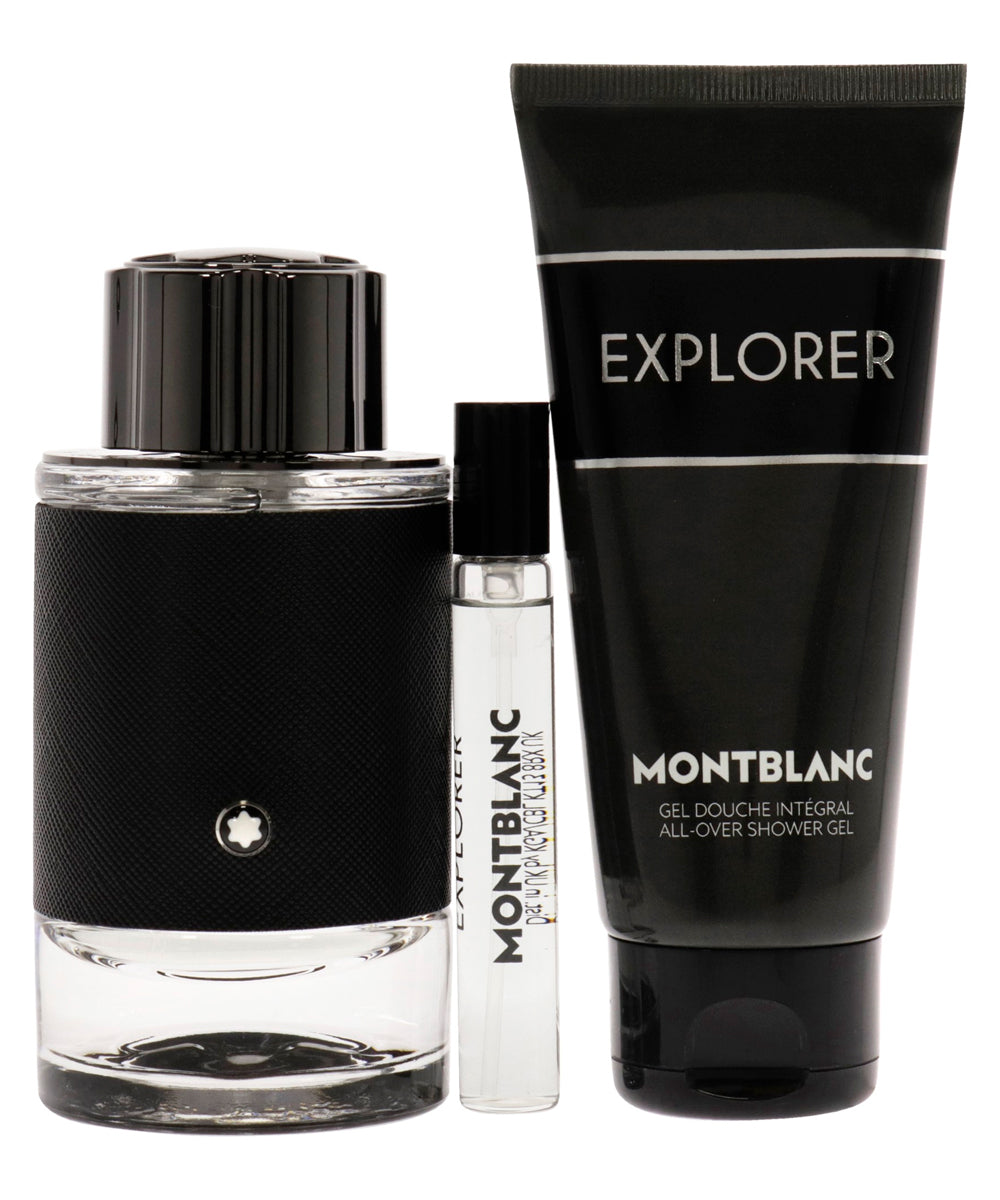 Montblanc Explorer Eau de Parfum 3.3oz + Eau de Parfum 0.25oz + Shower Gel 3.3oz Gift Set For Men