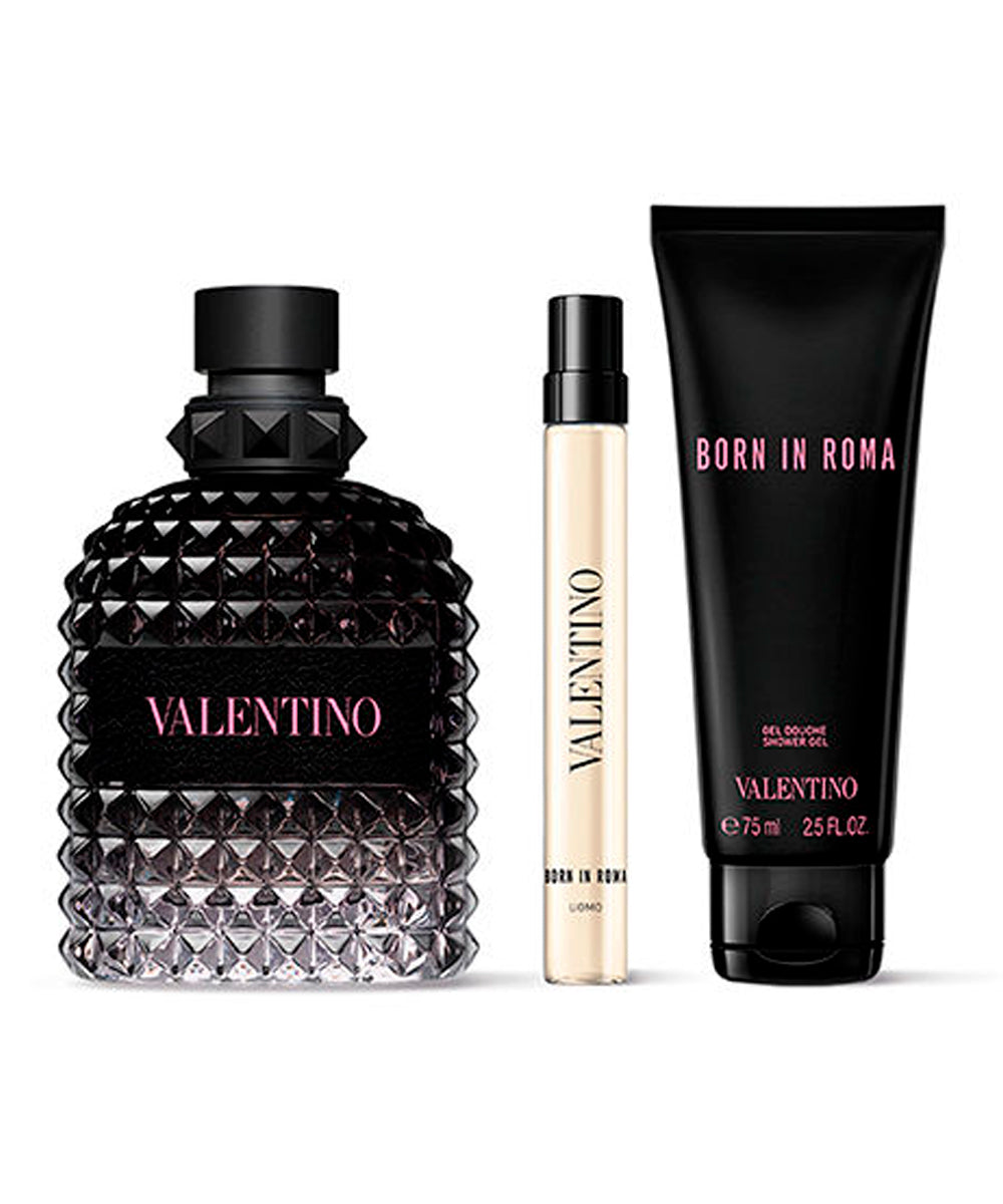 Valentino Uomo Born In Roma Eau de Toilette 3.4oz + Shower Gel 2.5oz + Eau de Toilette 0.34oz Gift Set For Men
