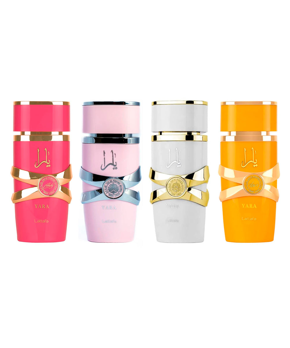 Lattafa Yara Collection Mini Yara Eau de Parfum 0.17oz + Yara Candy Eau de Parfum 0.17oz + Yara Moi Eau de Parfum 0.17oz + Yara Tous Eau de Parfum 0.17oz Gift Set For Women