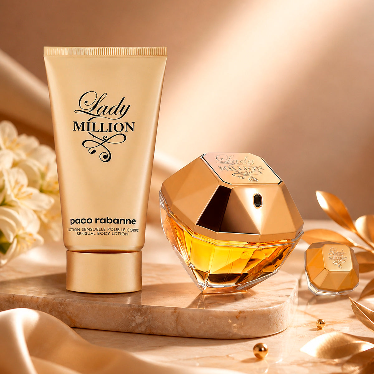 Paco Rabanne Lady Million Eau de Parfum 2.7oz + Eau de Parfum 0.17oz + Body Lotion 3.4oz  Gift Set For Women
