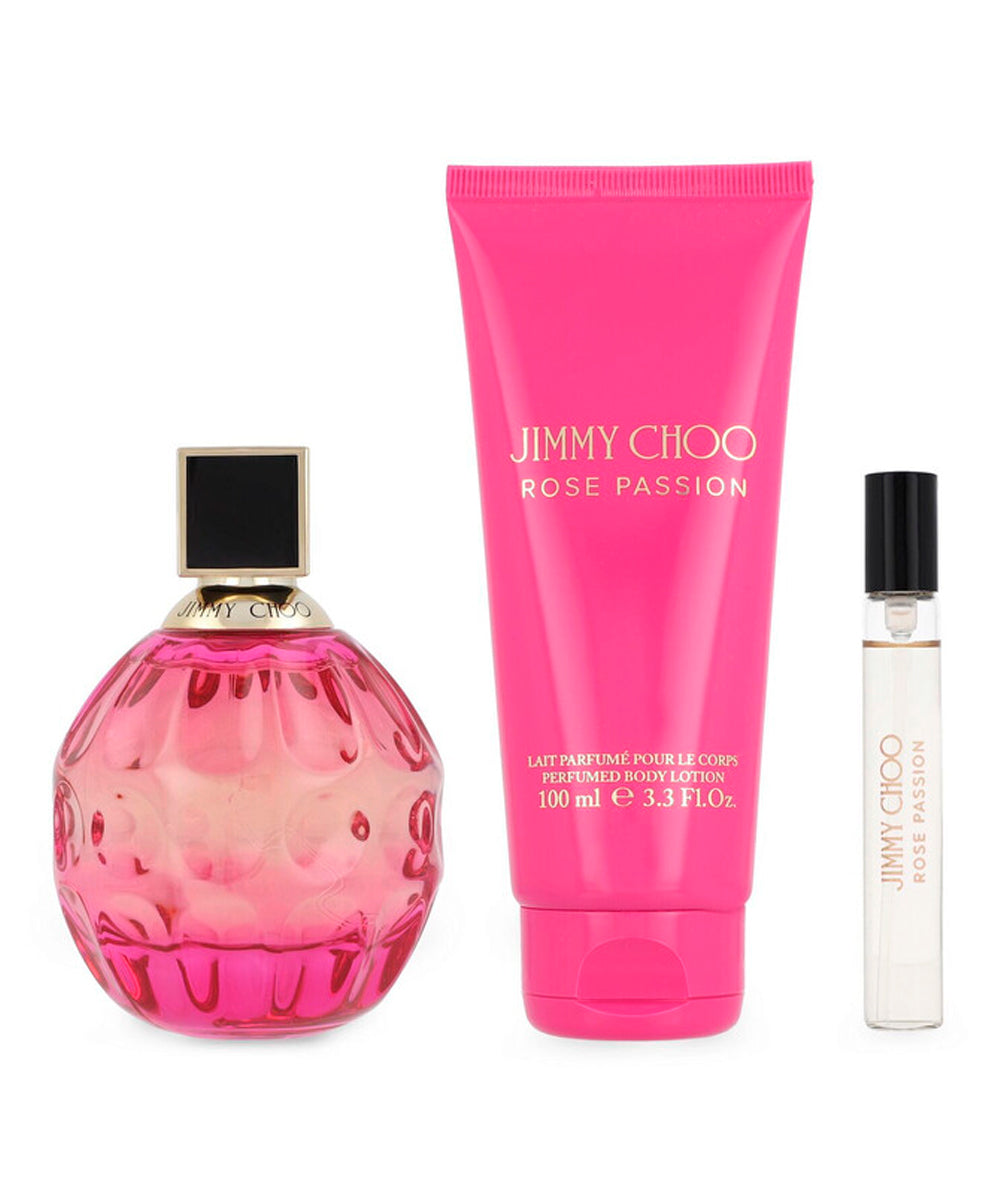 Jimmy Choo Rose Passion Eau de Parfum 3.4oz + Body Lotion 3.4oz + Eau de Parfum 0.25oz Gift Set For Women