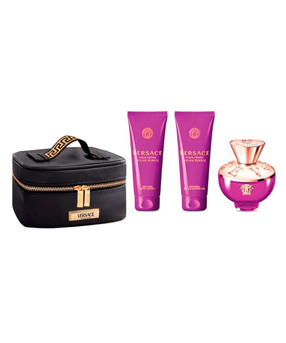 Gianni Versace Dylan Purple Pour Femme Eau de Parfum 3.4oz + Body Lotion 3.4oz + Shower Gel 3.4oz + Beauty Case Gift Set For Women
