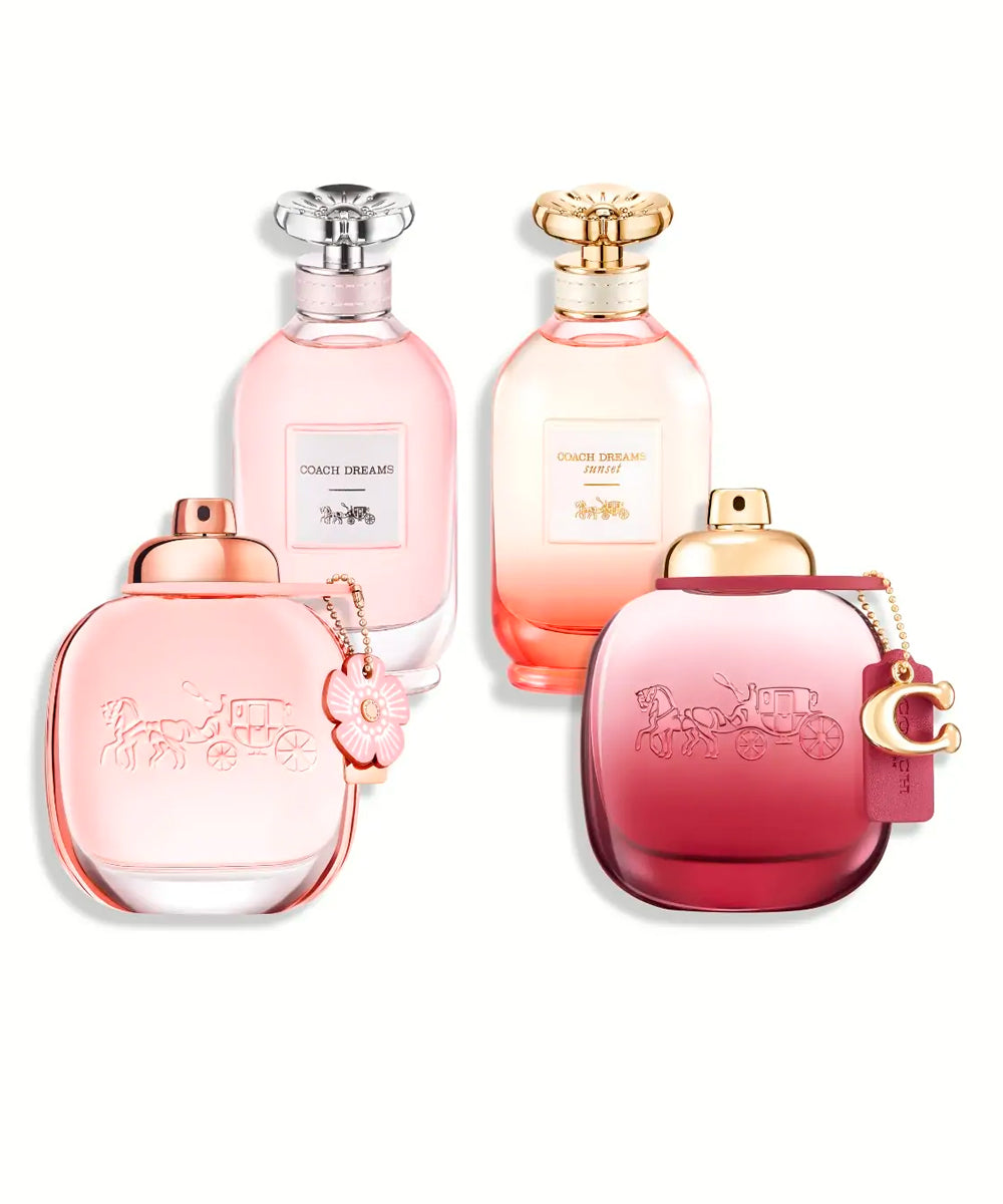 Coach Eau de Parfum 0.15oz Floral + Eau de Parfum 0.15oz Wild Rose + Eau de Parfum 0.15oz Coach Dreams + Eau de Parfum 0.15oz Coach Dreams Sunset Gift Set For Women