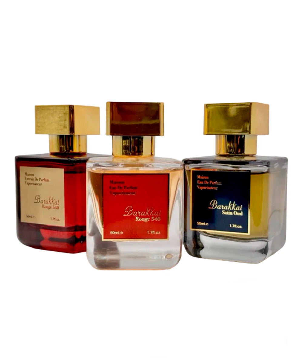 Brandy Designs Barakkat Collection Rouge 540 Eau de Parfum 1.7oz + Rouge 540 Extrait de Parfum 1.7oz + Satin Oud Eau de Parfum 1.7oz  Gift Set For Women
