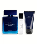 Narciso Rodriguez Bleu Noir for Him Eau de Parfum 3.4oz + Eau de Parfum 0.3oz + Shower Gel 1.6oz Gift Set For Men