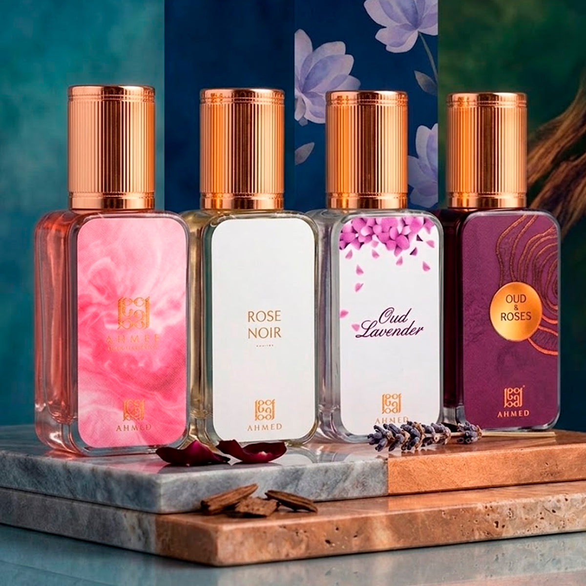 Ahmed Al Maghribi Tulum Jungle Prestige Oud & Roses Eau de Parfum 0.5oz + Rose Noir Eau de Parfum 0.5oz + Kaaf Pink Eau de Parfum 0.5oz + Oud Lavander Eau de Parfum 0.5oz Gift Set Unisex