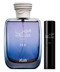 Rasasi Hawas Ice Eau de Parfum 3.4oz + Eau de Parfum 0.27oz Gift Set For Men