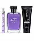 Rasasi Hawas Eau de Parfum 3.4oz + Shower Gel 2oz + Eau de Parfum 0.33oz Gift Set For Men