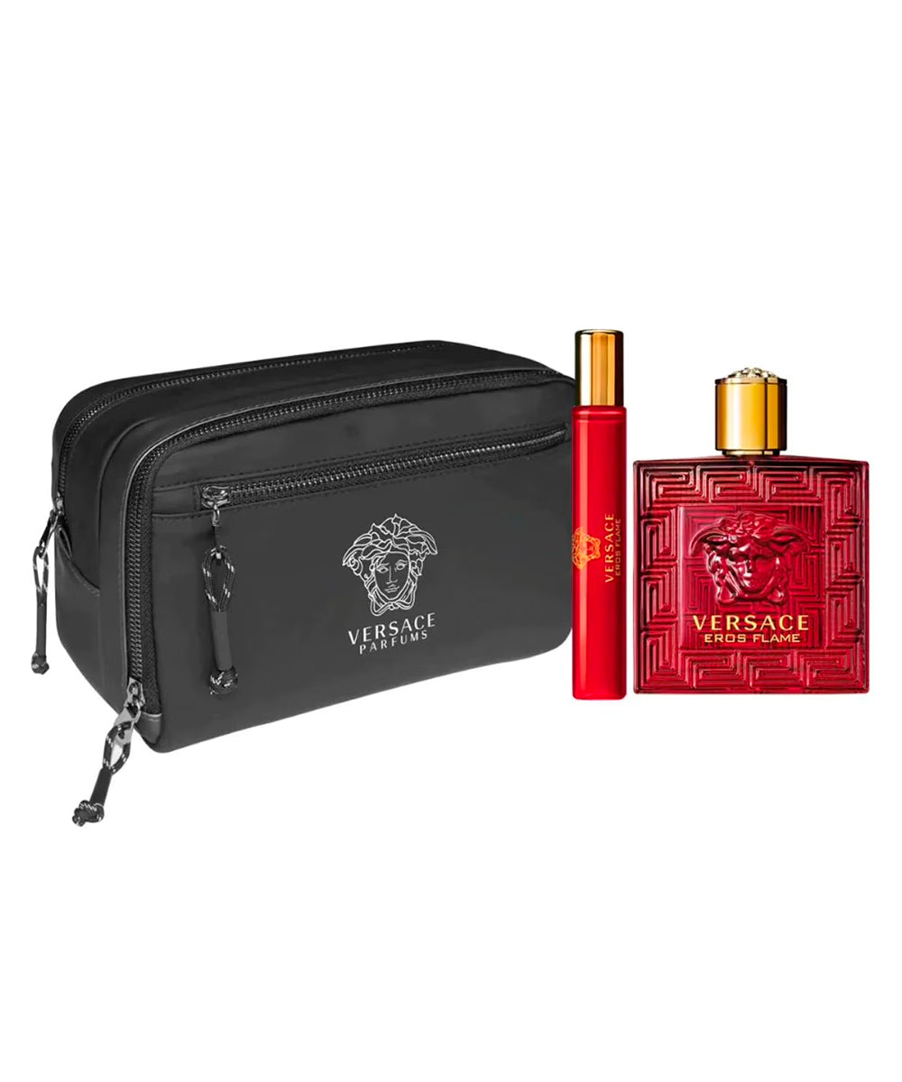 Gianni Versace Eros Flame Eau de Parfum 3.4oz + Eau de Parfum 0.17oz + Black Trousse Gift Set For Men
