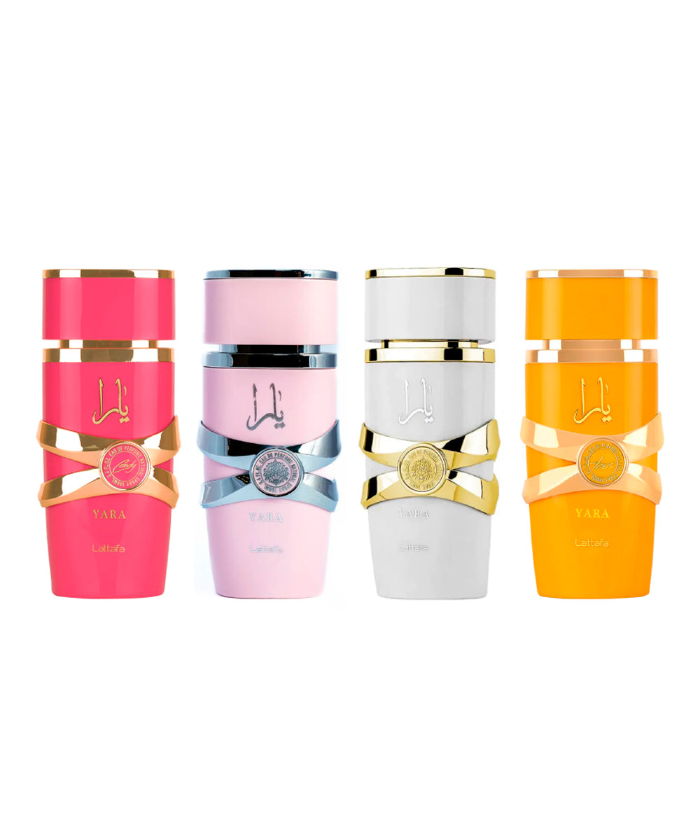 Lattafa My Yara Collection Yara Eau de Parfum 0.85oz + Eau de Parfum 0.85oz Yara Candy + Eau de Parfum 0.85oz Yara Moi + Eau de Parfum 0.85oz Yara Tous Gift Set For Women