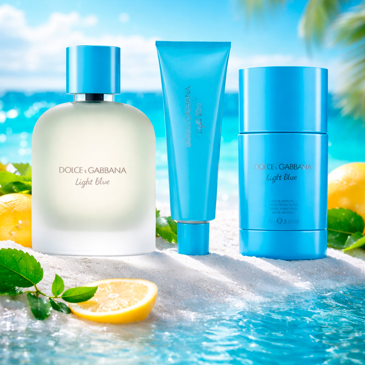 Dolce & Gabbana Light Blue Pour Homme Eau de Toilette 3.4oz + Shower Gel 1.7oz + Deodorant 2.6oz Gift Set For Men