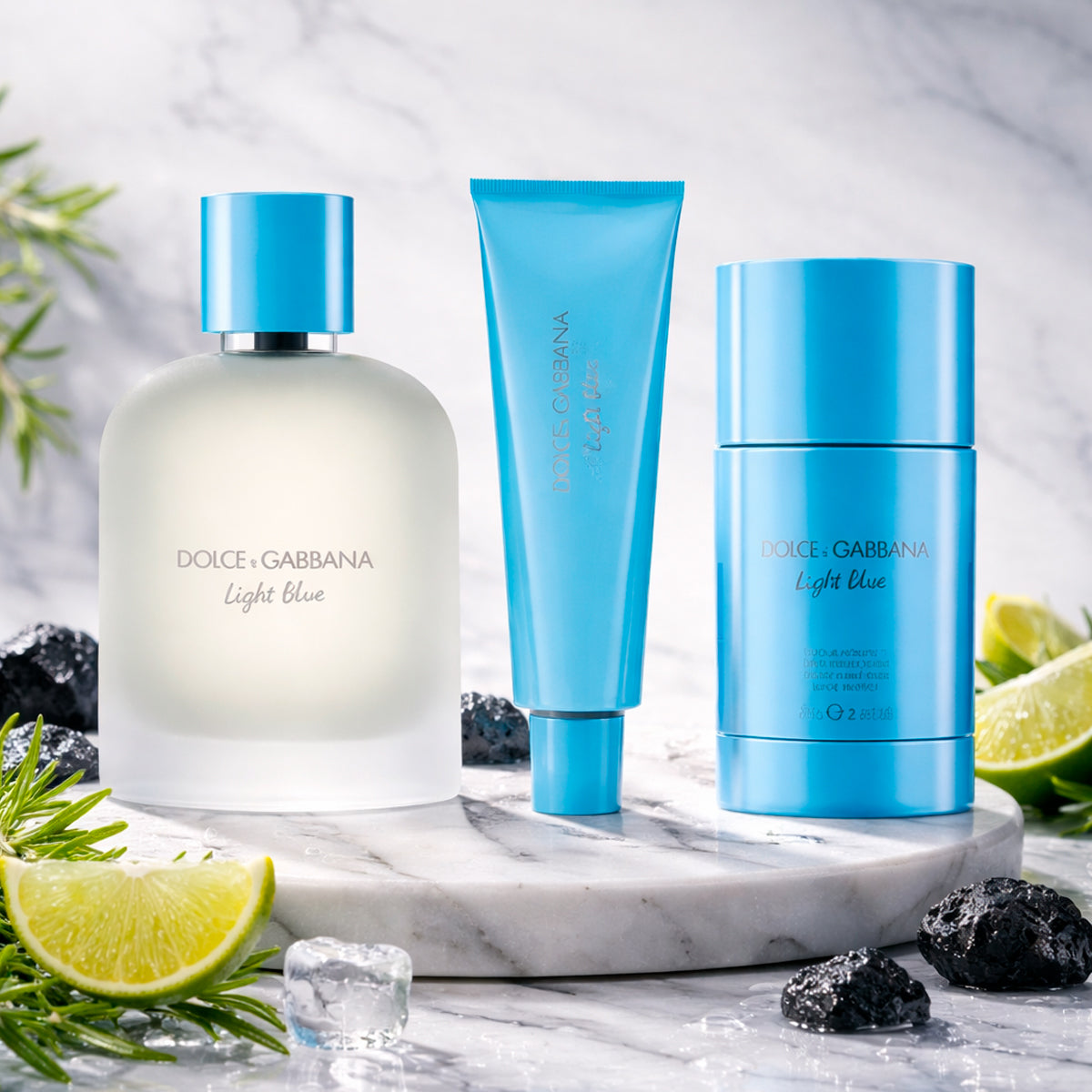 Dolce & Gabbana Light Blue Pour Homme Eau de Toilette 3.4oz + Shower Gel 1.7oz + Deodorant 2.6oz Gift Set For Men
