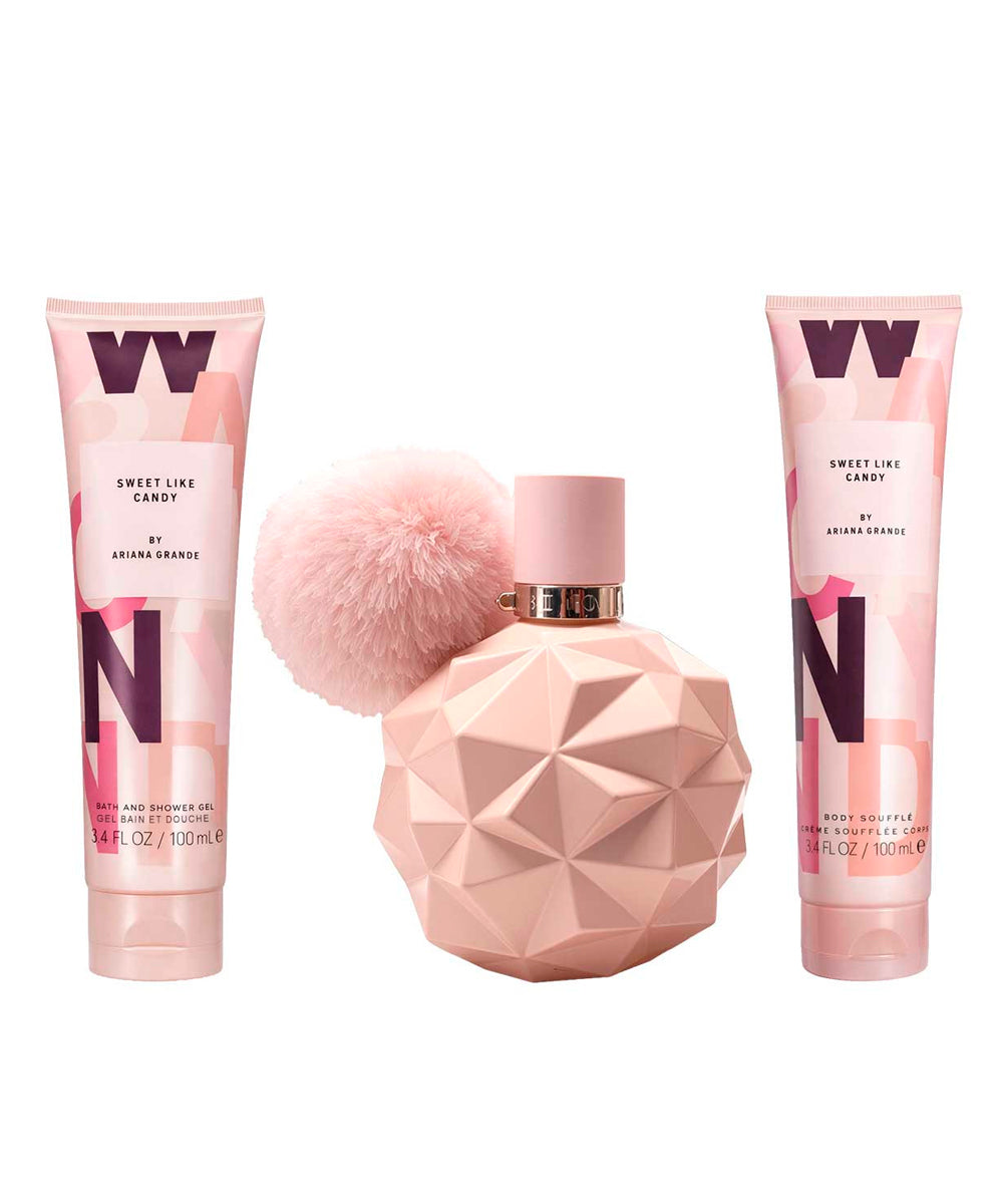 Ariana Grande Sweet Like Candy Eau De Parfum 3.4oz + Body Souffle 3.4oz + Shower Gel 3.4oz Gift Set For Women