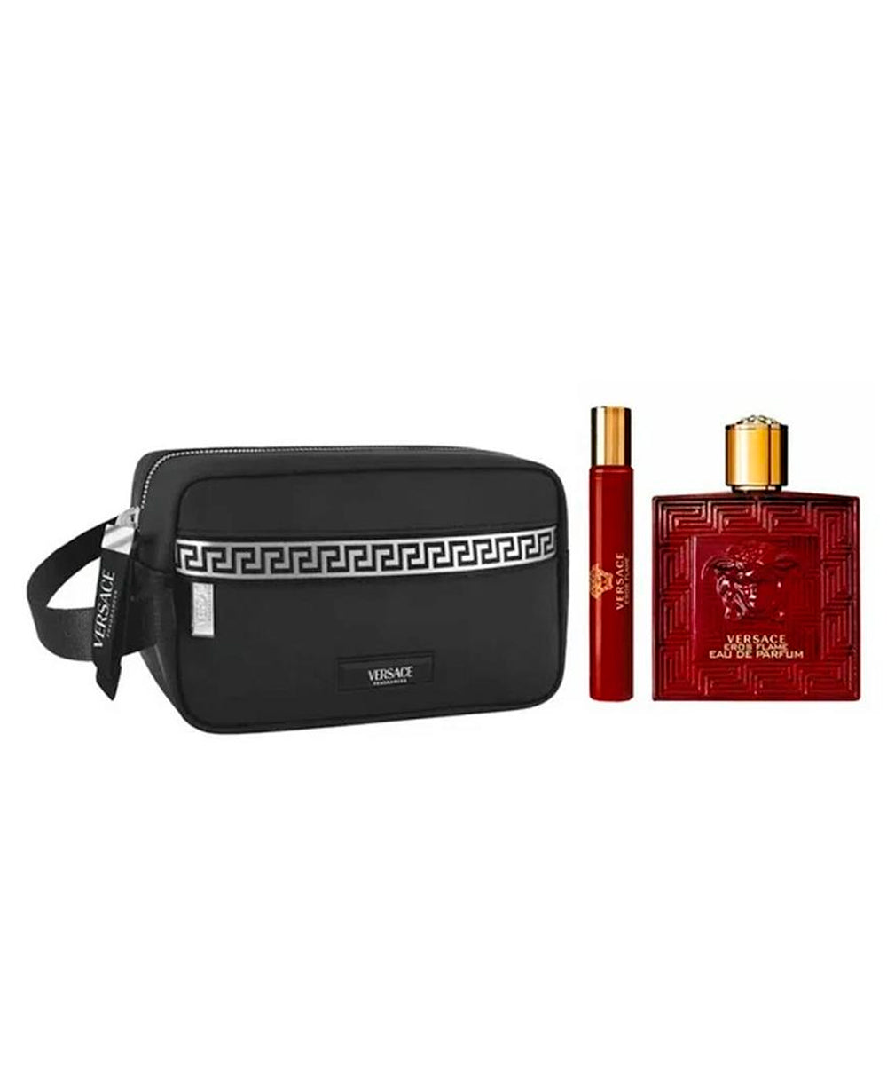 Gianni Versace Eros Flame Eau de Perfum 3.4oz + Eau de Perfum 0.34oz + Travel Case Gift Set For Men