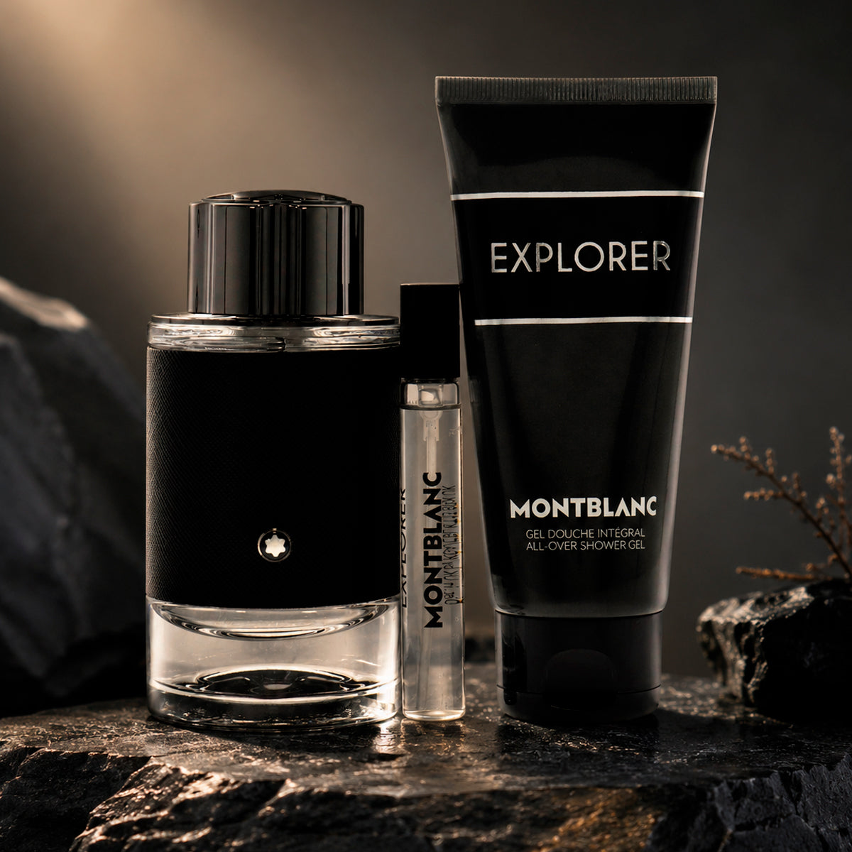 Montblanc Explorer Eau de Parfum 3.3oz + Eau de Parfum 0.25oz + Shower Gel 3.3oz Gift Set For Men