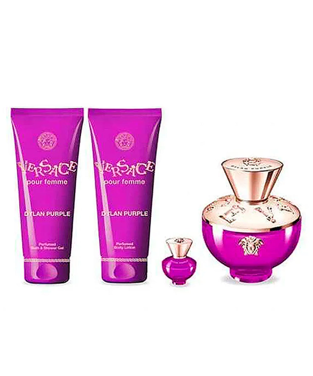 Gianni Versace Dylan Purple Eau de Parfum 3.4oz + Eau de Parfum 0.17oz + Shower Gel 3.4oz + Body Lotion 3.4oz Gift Set For Women