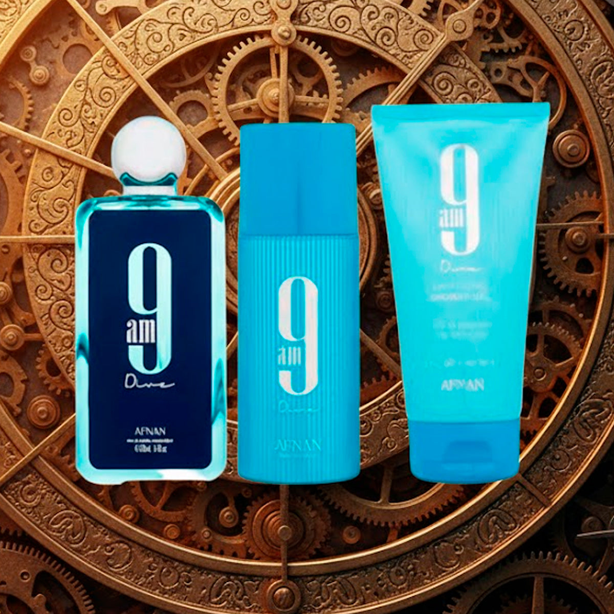 Afnan 9 Am Dive 3.4oz Eau de Parfum + 5oz Shower Gel + 5oz Deodorant Gift Set For Men