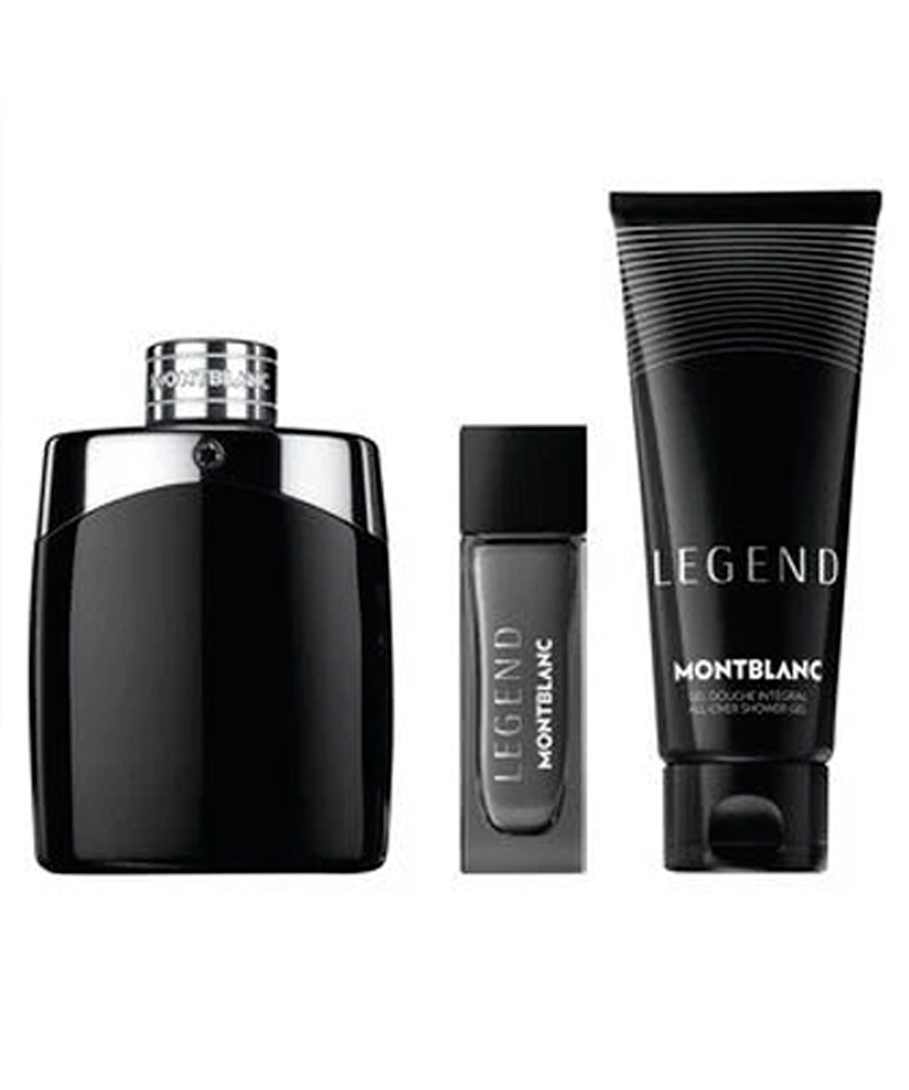 Montblanc Legend Eau de Toilette 3.3oz + Eau de Toilette 0.5oz + Shower Gel 3.4oz Gift Set For Men