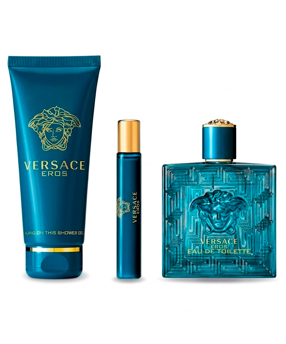 Gianni Versace Eros Pour Home Eau de Toilette 3.4oz + Eau de Toilette 0.17oz + Shower Gel 5oz Gift Set For Men
