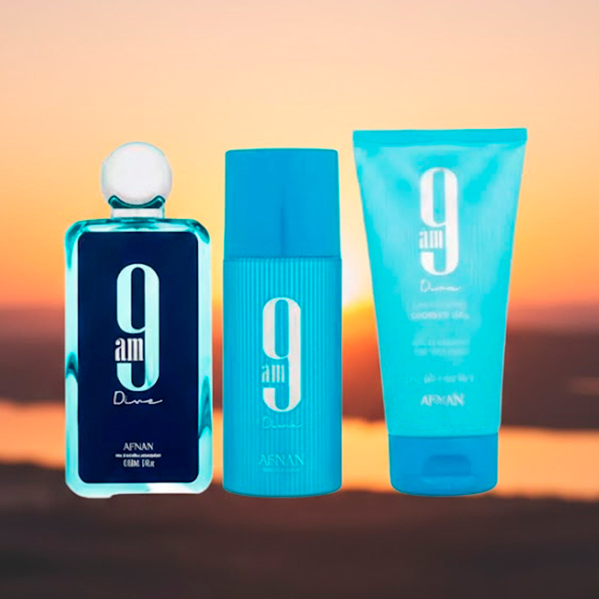 Afnan 9 Am Dive 3.4oz Eau de Parfum + 5oz Shower Gel + 5oz Deodorant Gift Set For Men