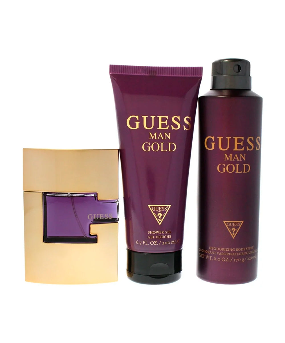 Guess Gold Eau de Toilette 2.5oz + Body Deororant 6oz + Shower Gel 6.7 Gift Set For Men