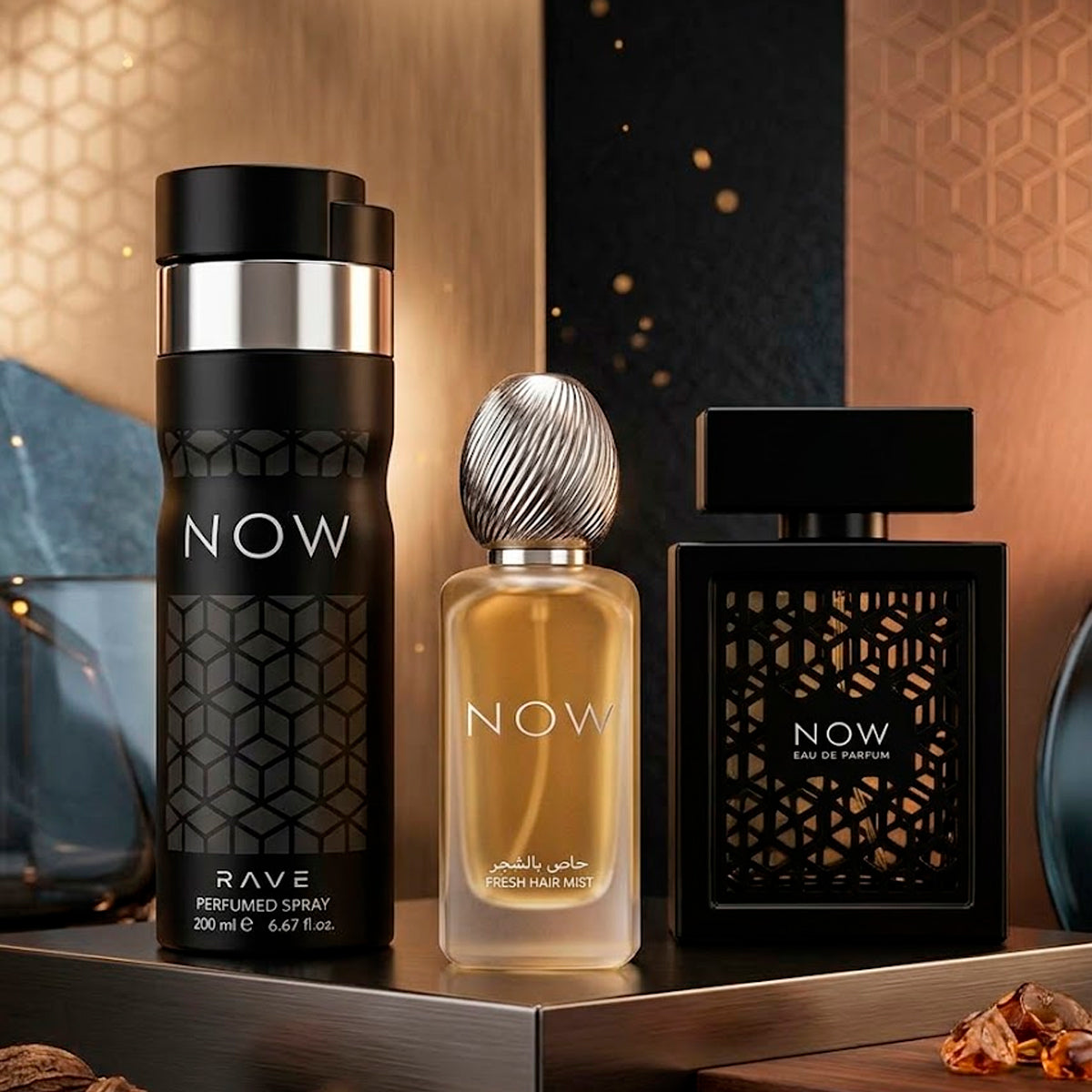 Lattafa Rave Now Eau de Parfum 3.4oz + Deodorant 6.7oz + Hair Mist 1.7oz Gift Set For Men