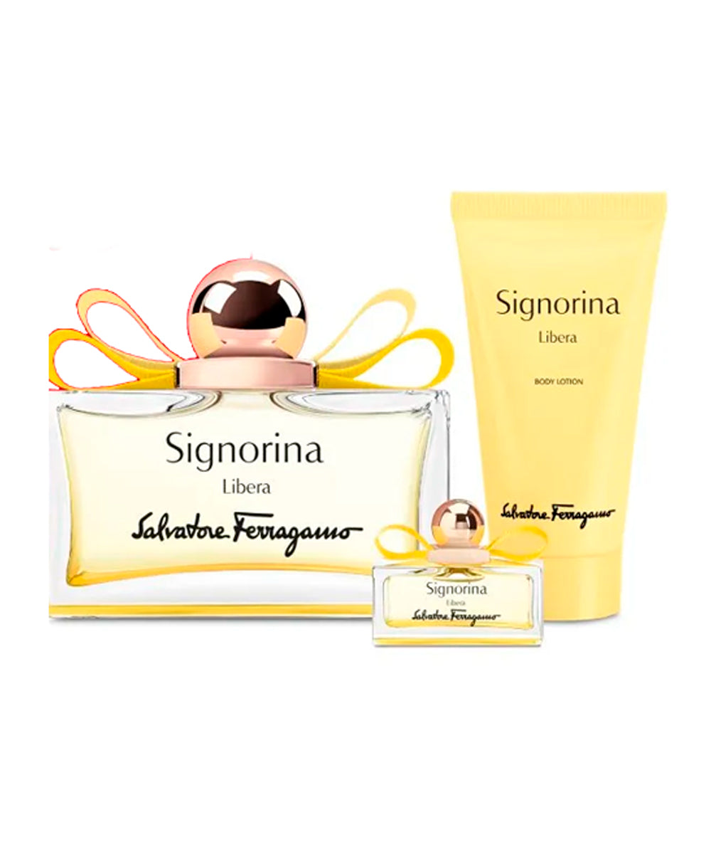 Salvatore Ferragamo Signorina Libera Eau De Parfum 3.4oz + Eau De Parfum 0.17oz + Body Lotion 1.7oz Gift Set For Women