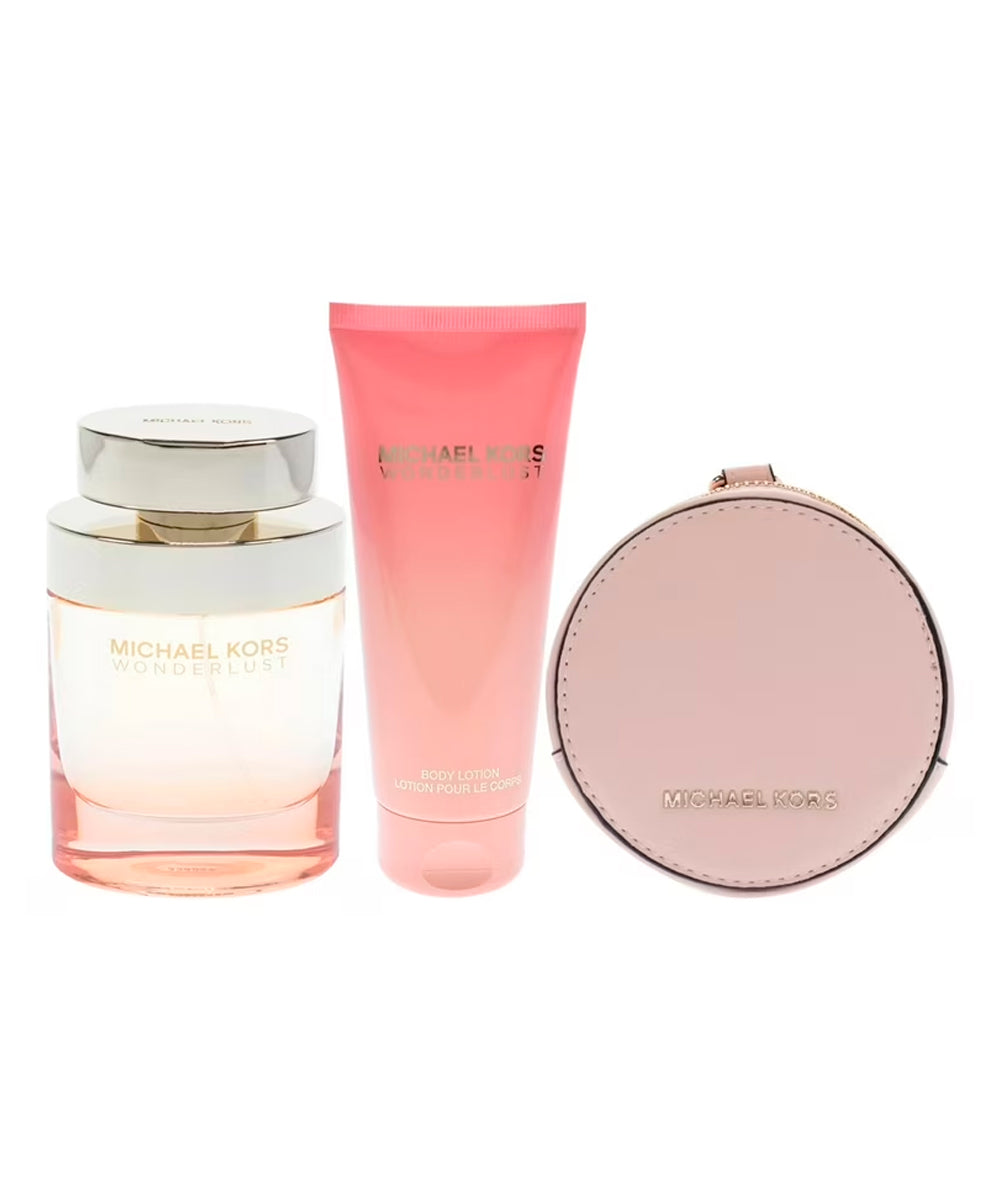 Michael Kors Wonderlust Eau de Parfum 3.4oz + Body Lotion 3.4oz + Round Purse Gift Set For Women