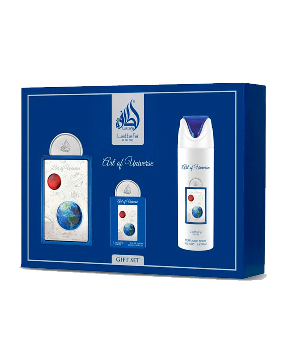 Lattafa Art of Universe Eau de Parfum 3.4oz + Eau de Parfum 0.65oz + Perfumed Spray 6.67oz Gift Set Unisex