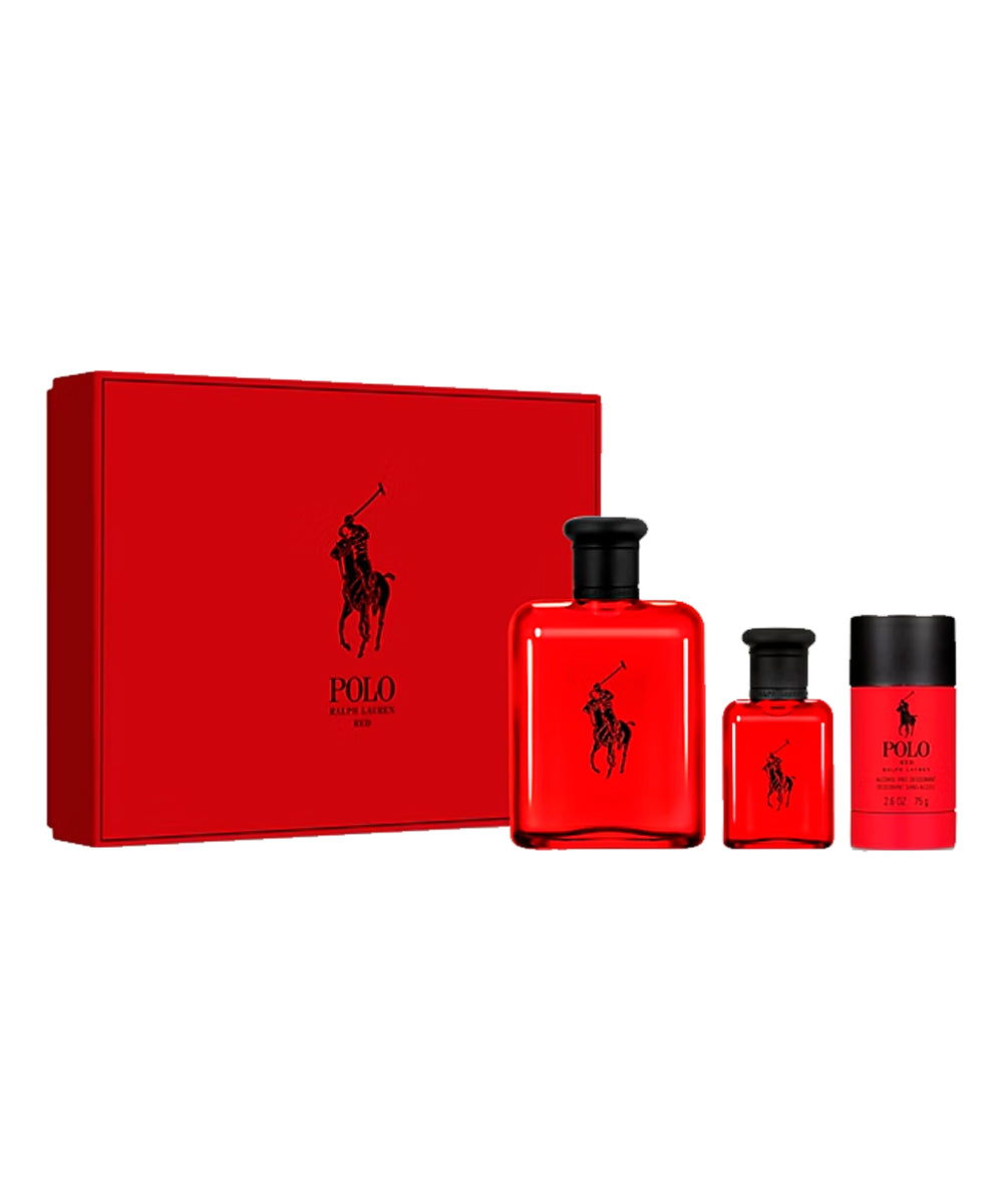 Ralph Lauren Polo Red Eau de Toilette 4.2oz + Eau de Toilette 1.4oz + Deodorant 2.5oz Gift Set For Men