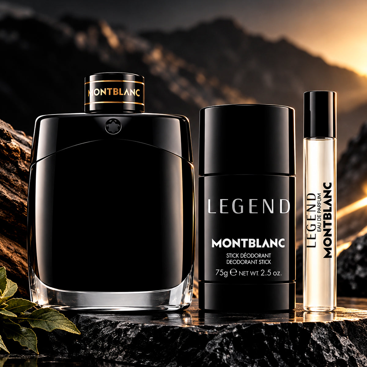 MontBlanc Legend Eau de Parfum 3.3oz + Eau de Parfum 0.25oz + Deodorant Stick 2.5oz Gift Set For Men