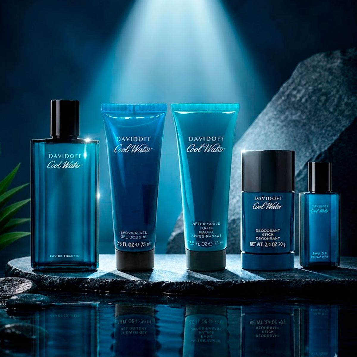 Davidoff Cool Water Eau de Toilette 4.2oz + Eau de Toilette 0.5oz + Deodorant Stick 2.4oz + Shower Gel 2.5oz + After Shave Balm 2.5oz Gift Set For Men