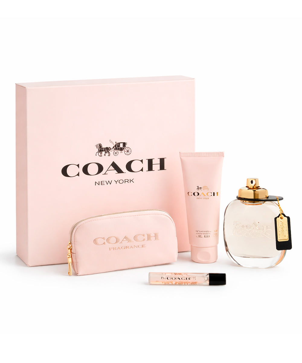 Coach New York Eau de Parfum 3oz + Body Lotion 3.3oz + Eau de Parfum 0.25oz + Pouch Gift Set For Women