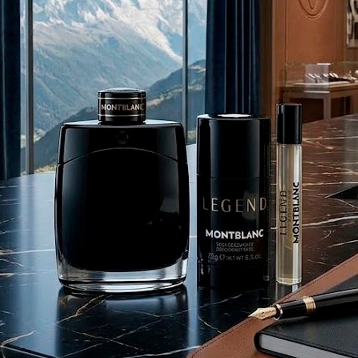 MontBlanc Legend Eau de Parfum 3.3oz + Eau de Parfum 0.25oz + Deodorant Stick 2.5oz Gift Set For Men