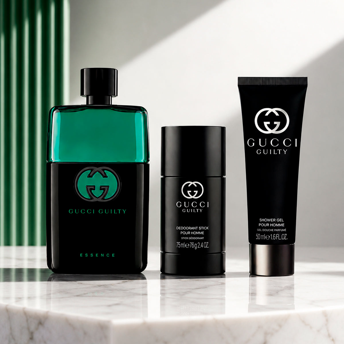 Gucci Guilty Essence Eau de Toilette 3oz + Deodorant Stick 2.4oz + Shower Gel 1.6oz Gift Set For for Men