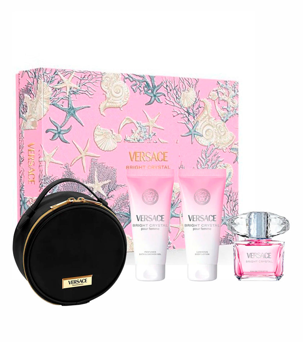 Gianni Versace Bright Crystal Eau de Toilette 3oz+ Body Lotion 3.4oz + Shower Gel 3.4oz + Pouch Gift Set For Women