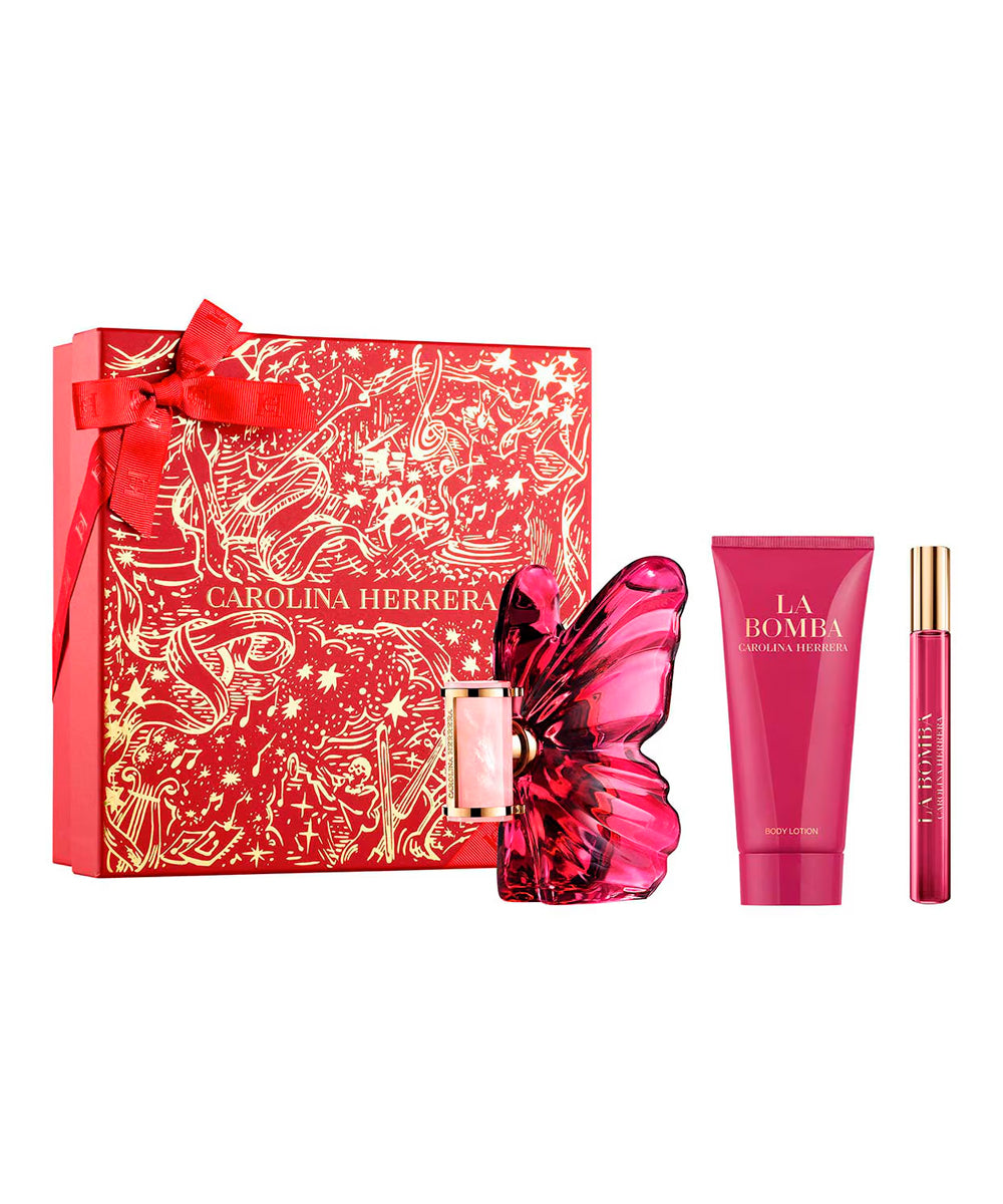 Carolina Herrera La Bomba Eau de Parfum 2.7oz + Eau de Parfum 0.34oz + Body Lotion 3.4oz Gift Set For Women