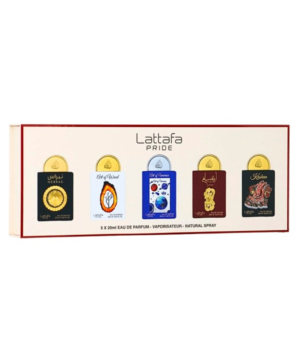 Lattafa Mini Nebras Eau de Parfum 0.68oz + Art of Wood Eau de Parfum 0.68oz + Art of Universe Eau de Parfum 0.68oz + Ansaam Gold Eau de Parfum 0.68oz + Kashan Eau de Parfum 0.68oz Gift Set For Women