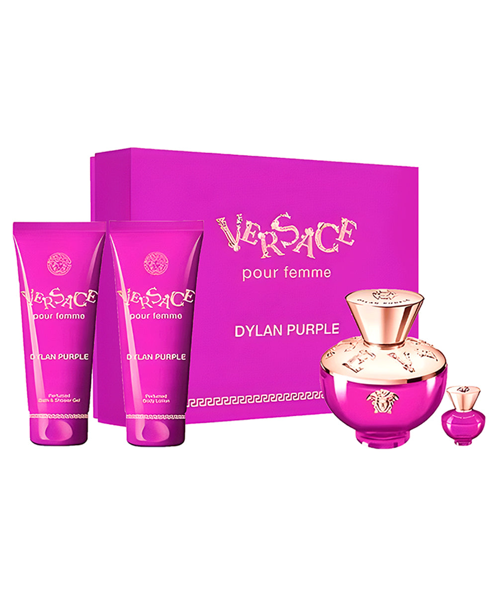 Gianni Versace Dylan Purple Eau de Parfum 3.4oz + Eau de Parfum 0.17oz + Shower Gel 3.4oz + Body Lotion 3.4oz Gift Set For Women