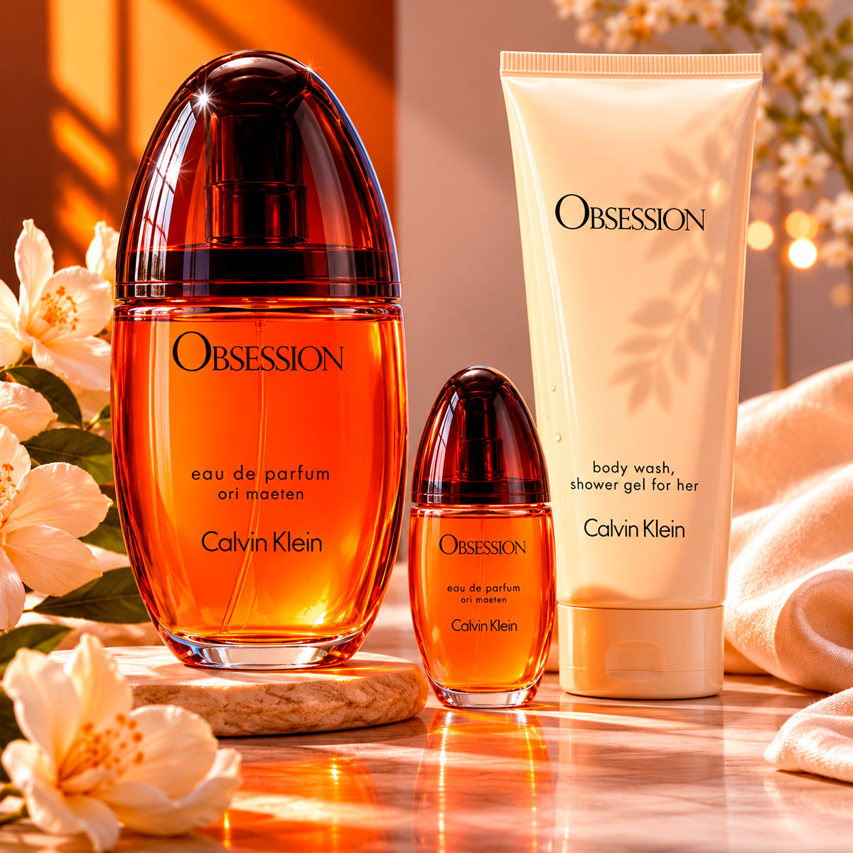 Calvin Klein Obsession Eau de Parfum 3.4oz + Eau de Parfum 0.5oz + Body Lotion 3.3oz Gift Set For Women